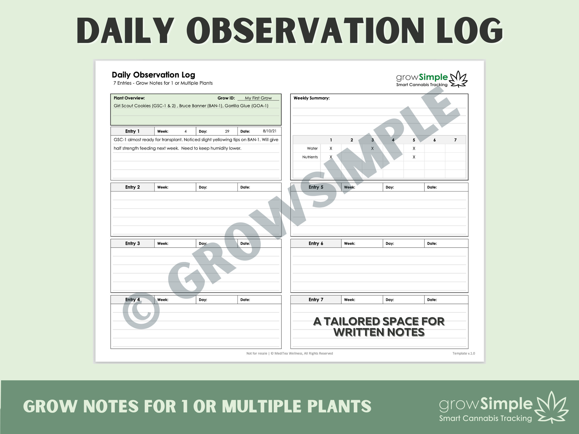 Cannabis Grow Journal / Log With 7 Templates | Daily &amp;amp; Weekly regarding Printable Grow Room Journal Template
