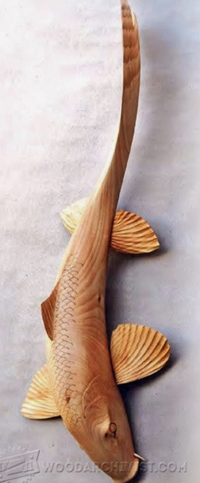 Carved Wooden Fish Sculpture with Printable Fish Wood Carving Patterns