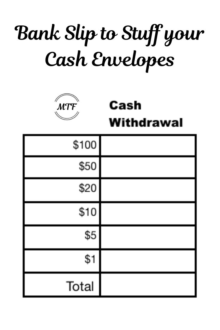 Cash Envelopes Bank Slip For Budgeting throughout Teller Slip Printable Free