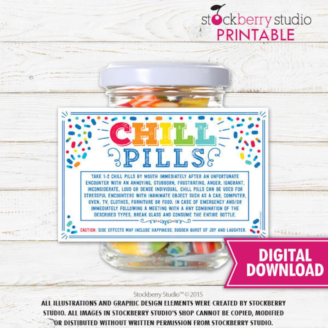 Chill Pill Label Printable Prescription Label Funny Coworker Gag Gift Office Gift Boss Gift Doctor Nurse Birthday Gift Staff Christmas Gift - Etsy.de for Free Printable Chill Pill Jar Label Printable