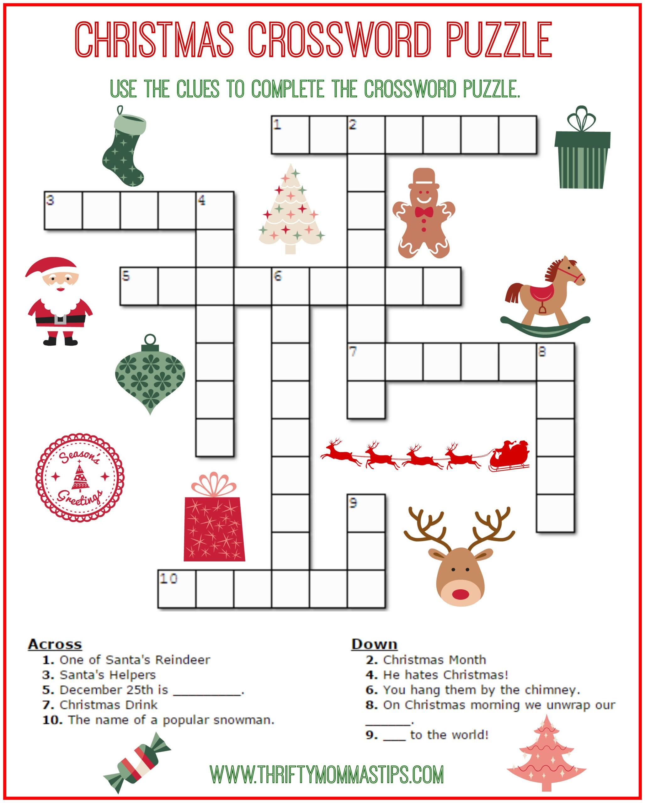 Christmas Crossword Puzzle Printable - Thrifty Mommas Tips intended for Free Printable Xmas Crosswords