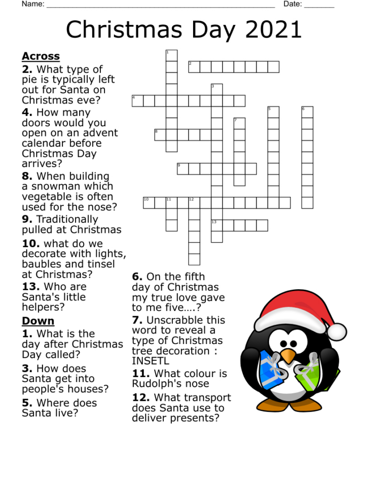 Free Printable Xmas Crosswords
