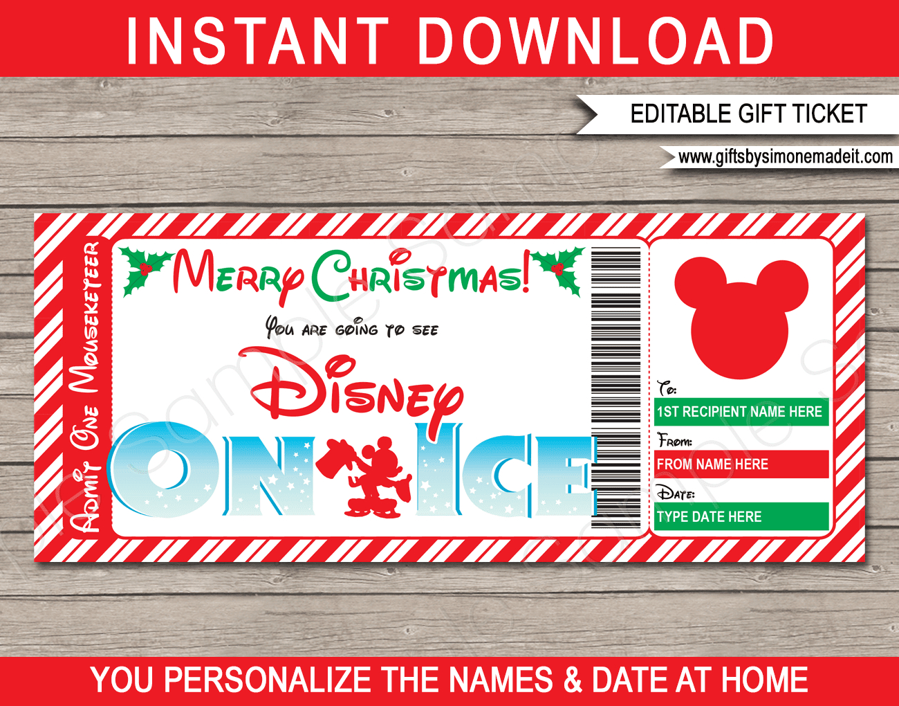 Christmas Disney On Ice Gift Ticket Template | Gift Voucher regarding Free Printable Disney On Ice Ticket Template