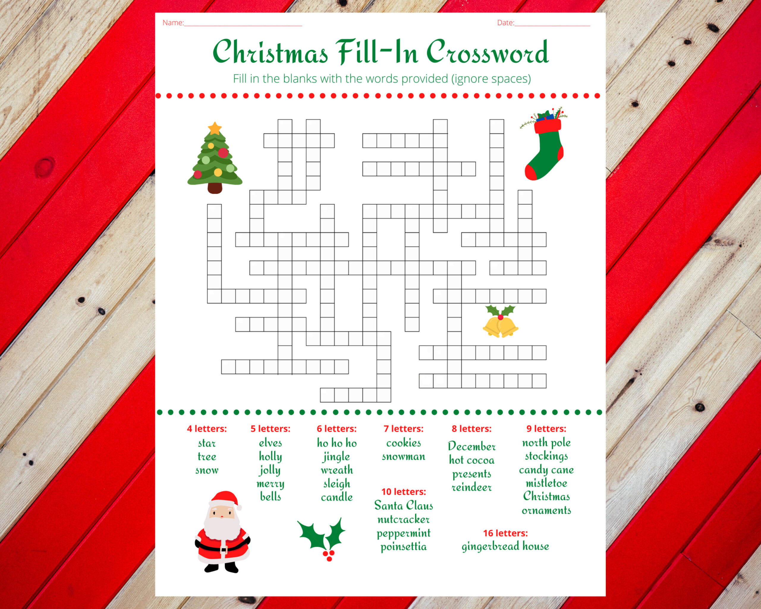 Christmas Holiday Fill In Crossword Puzzle Worksheet Digital throughout Printable Holiday Crossword