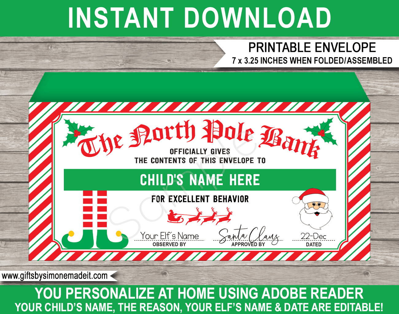Christmas Money Envelope (From Elf &amp;amp; Santa) for Free Printable Elf Envelope