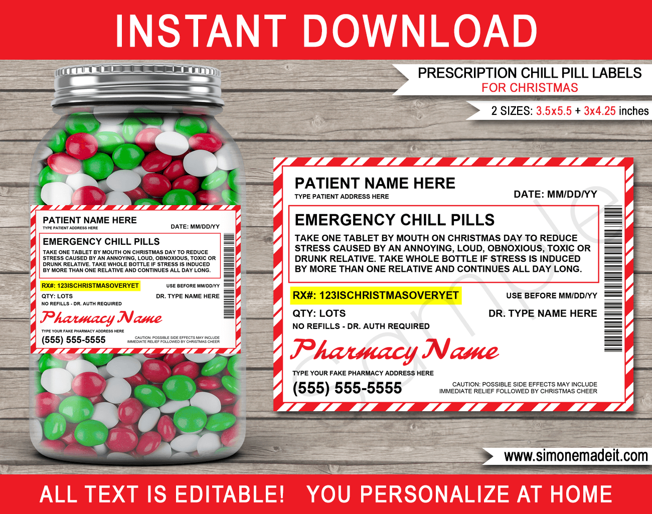 Christmas Prescription Chill Pills (Walgreens) - For Jars throughout Free Printable Chill Pill Jar Label Printable