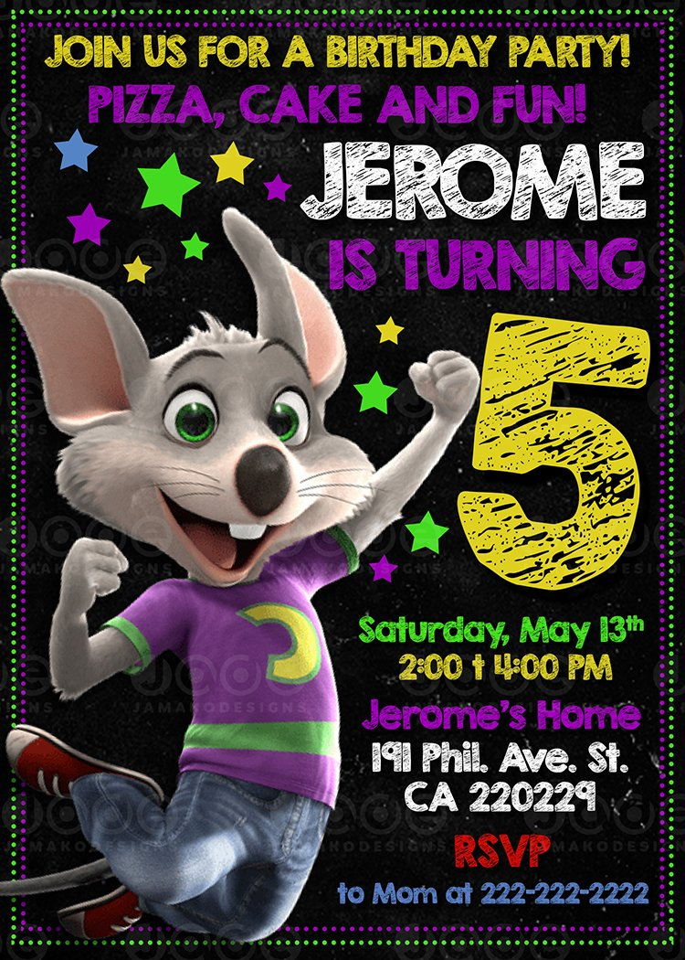 Chuck E Cheese Birthday Invitation Personalized And Printable with Free Chuck E Cheese Printable Invitations