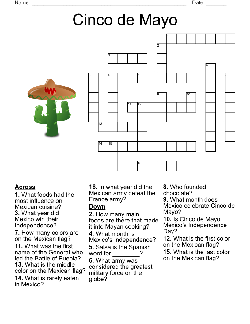 Cinco De Mayo Crossword - Wordmint in Cinco De Mayo Crossword Puzzle Printable