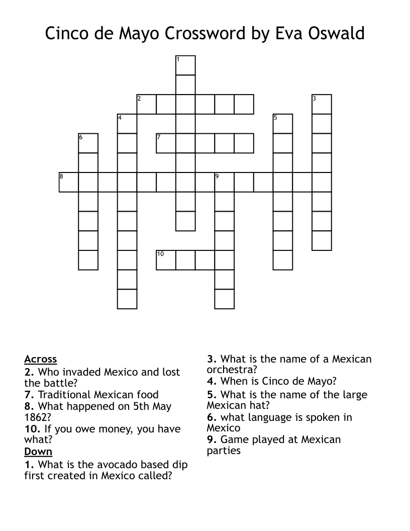 Cinco De Mayo Crosswordeva Oswald - Wordmint in Cinco De Mayo Crossword Puzzle Printable