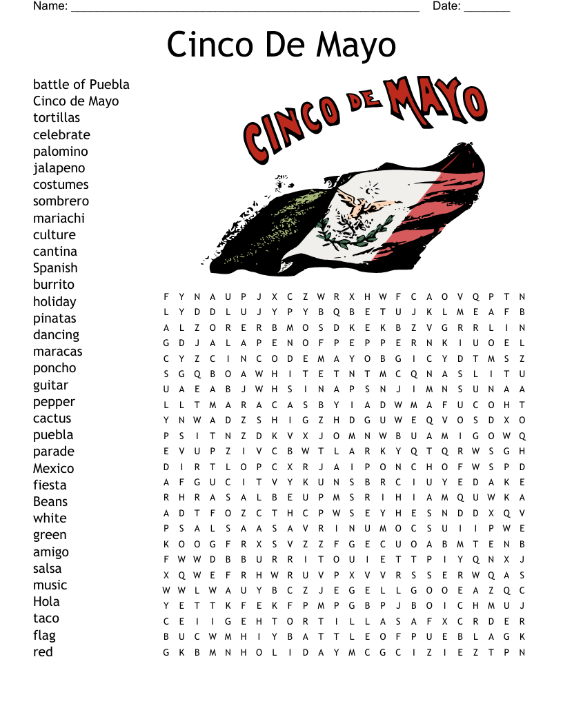 Cinco De Mayo Word Search - Wordmint for Cinco De Mayo Word Search Free Printable