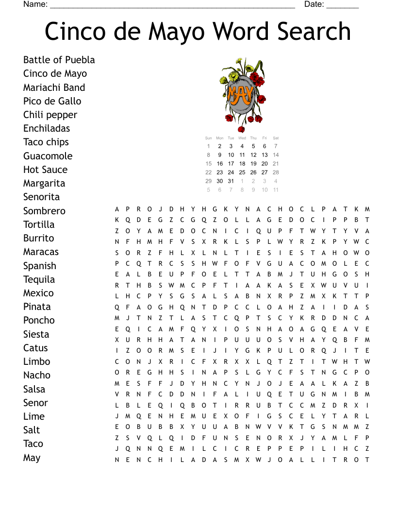 Cinco De Mayo Word Search - Wordmint for Cinco De Mayo Word Search Free Printable