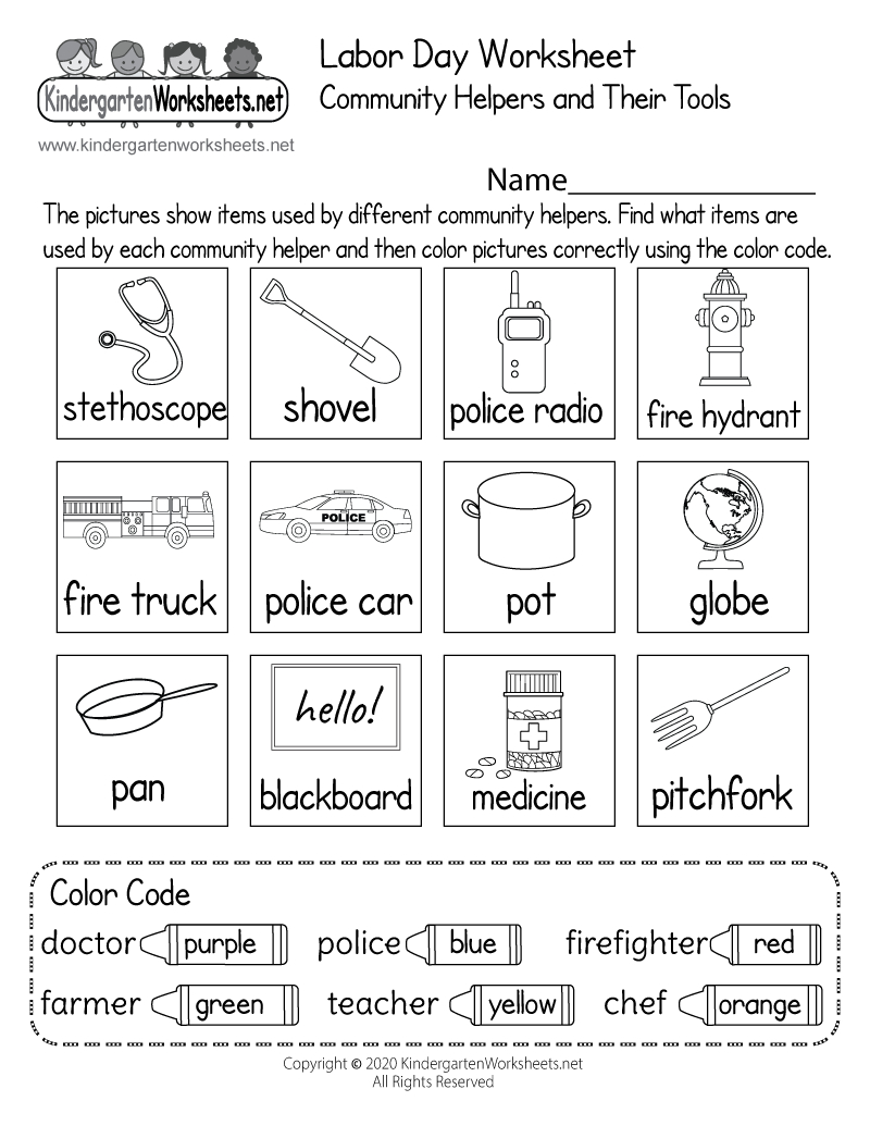 Community Helpers And Their Tools Worksheet - Free Printable in Free Printable Labor Day Worksheets For Kindergarten