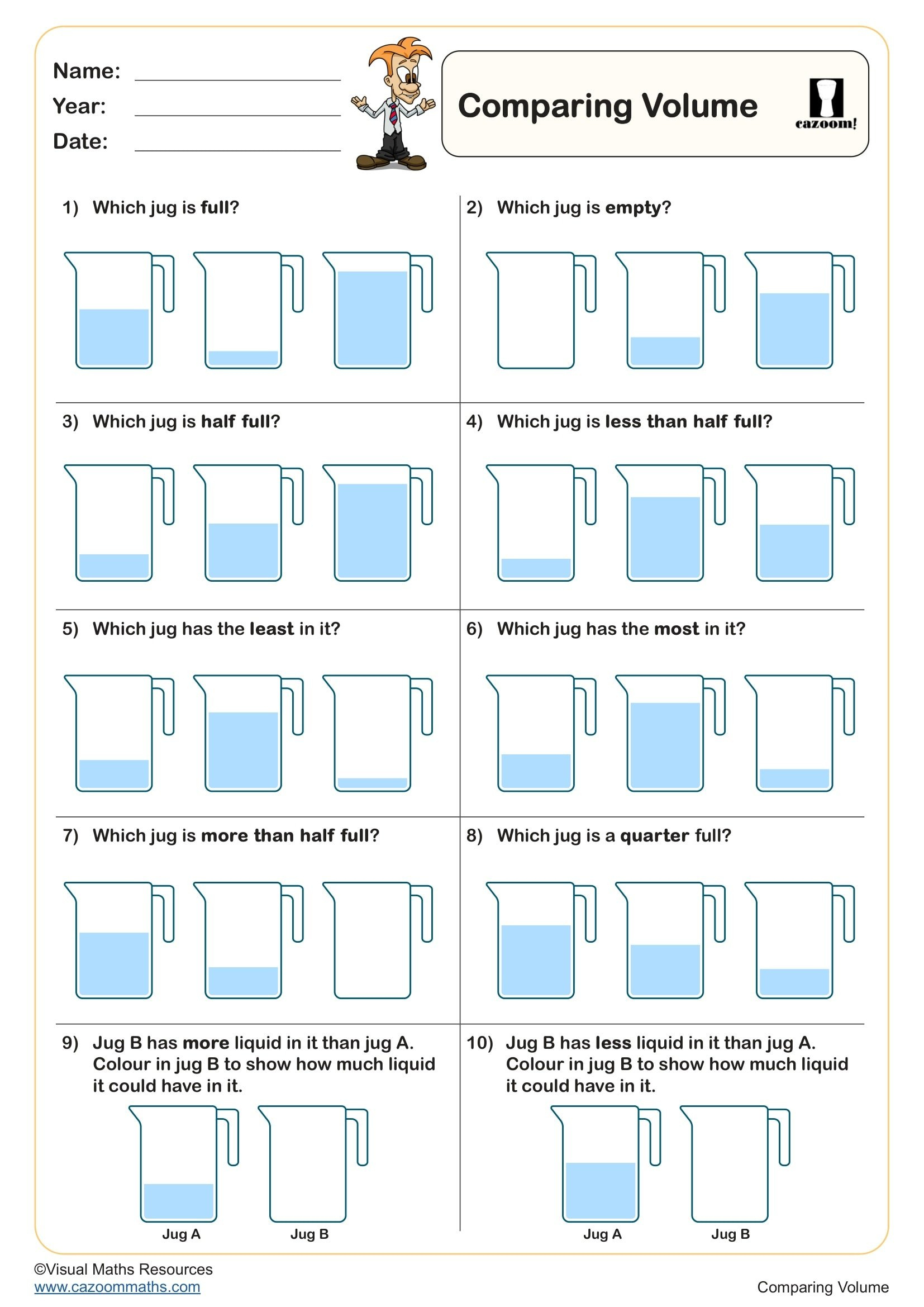 Comparing Volume | Printable Pdf Ks1 Measurement Worksheet in Capacity Worksheet Printable Free