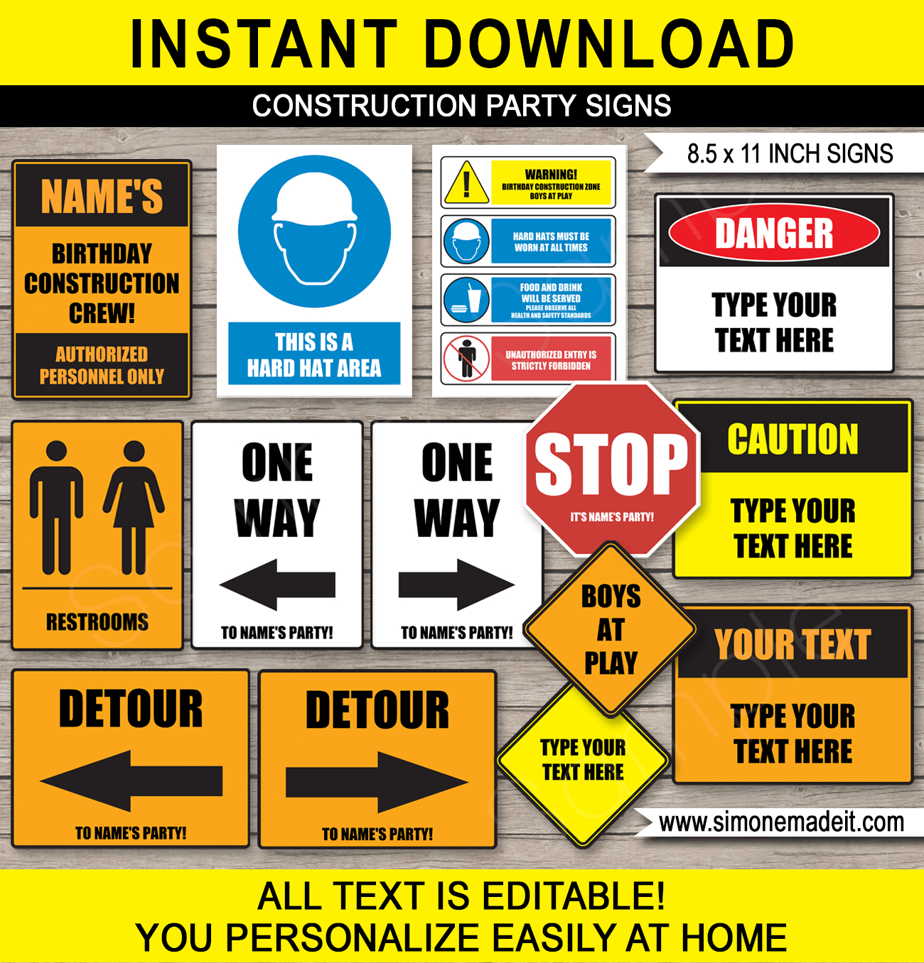 Construction Party Signs - 8.5X11 Inches (A4) intended for Construction Party Printables Free
