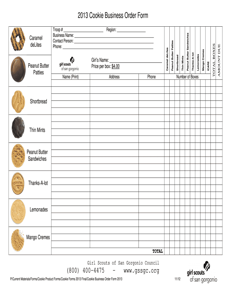 Cookie Order Form Template - Fill Online, Printable, Fillable in Girl Scout Cookie Order Form 2025 Printable Free