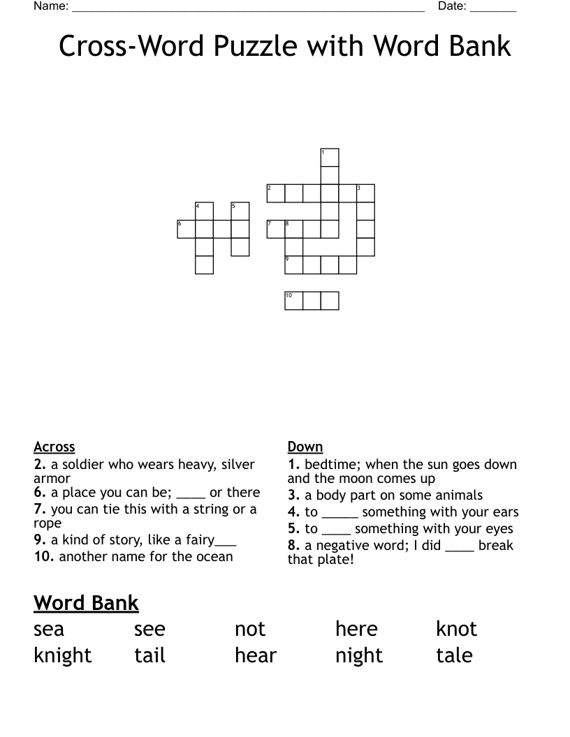 Cross-Word Puzzle With Word Bank Crossword - Wordmint intended for Crossword Puzzles Printable With Word Bank