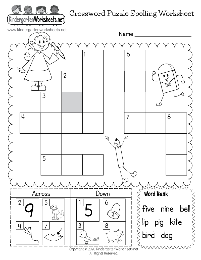 Crossword Puzzle Spelling Worksheet - Free Printable, Digital, &amp;amp; Pdf for Crossword Puzzles For First Graders Printable