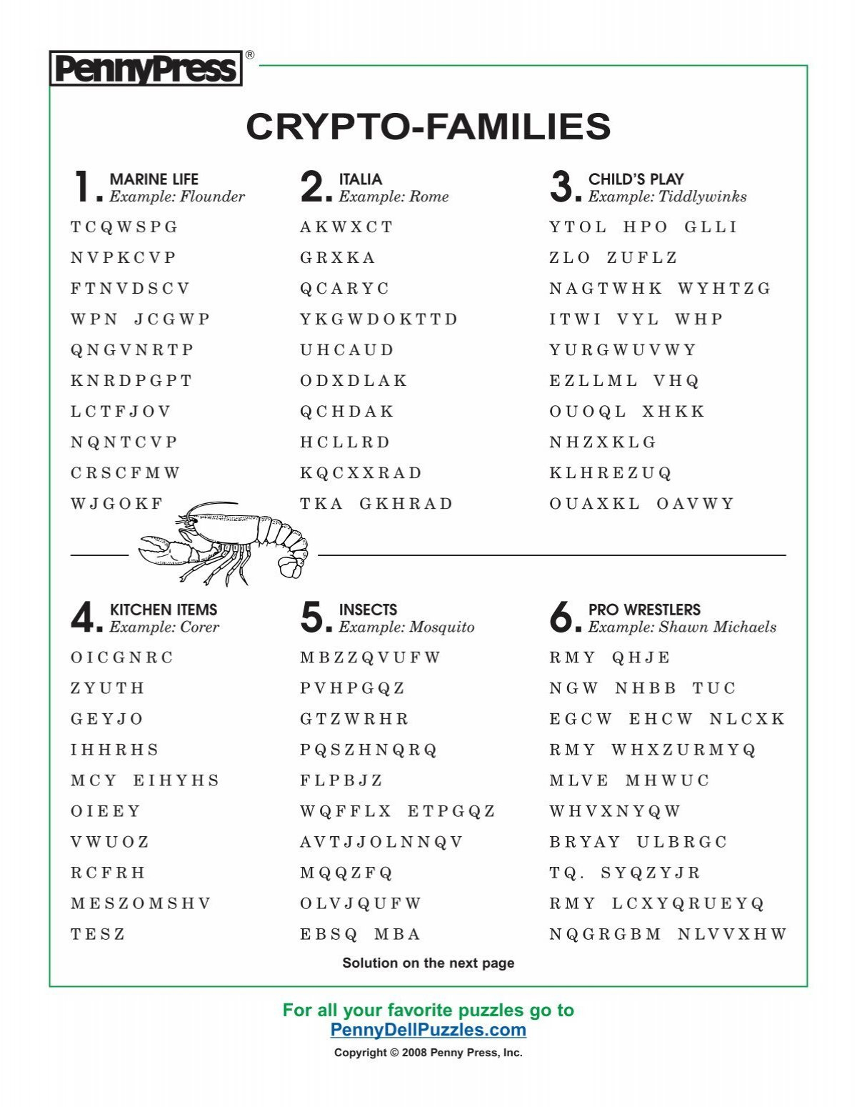 Crypto-Families - Pennydellpuzzles throughout Printable Crypto Families Puzzles