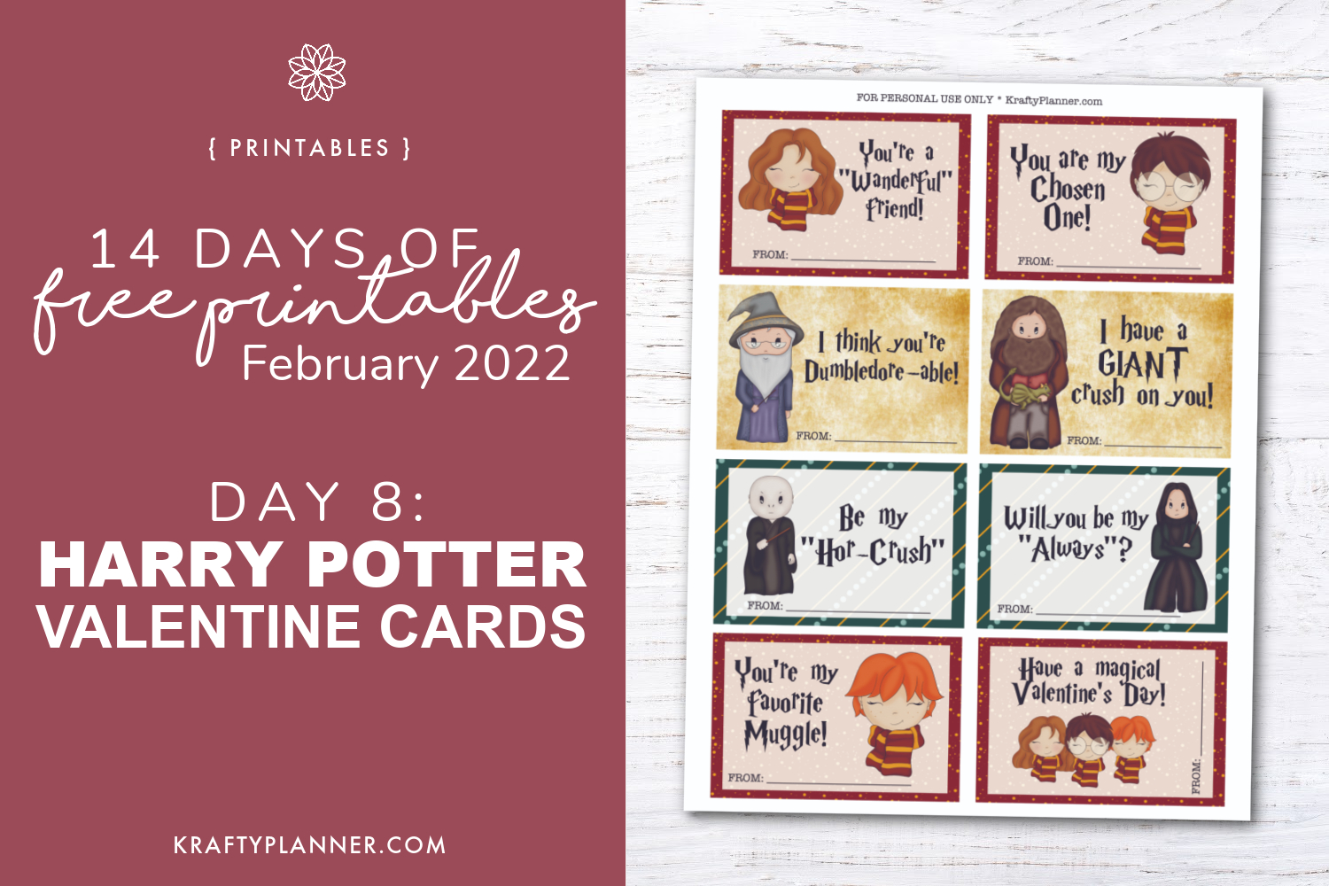 Day 8: Free Printable Harry Potter Valentine&amp;#039;S Day Cards — Krafty with regard to Harry Potter Valentine Printables