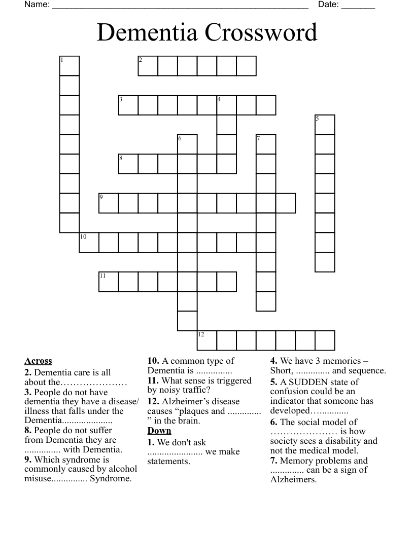 Dementia Crossword - Wordmint within Free Printable Crossword Puzzles For Dementia Patients