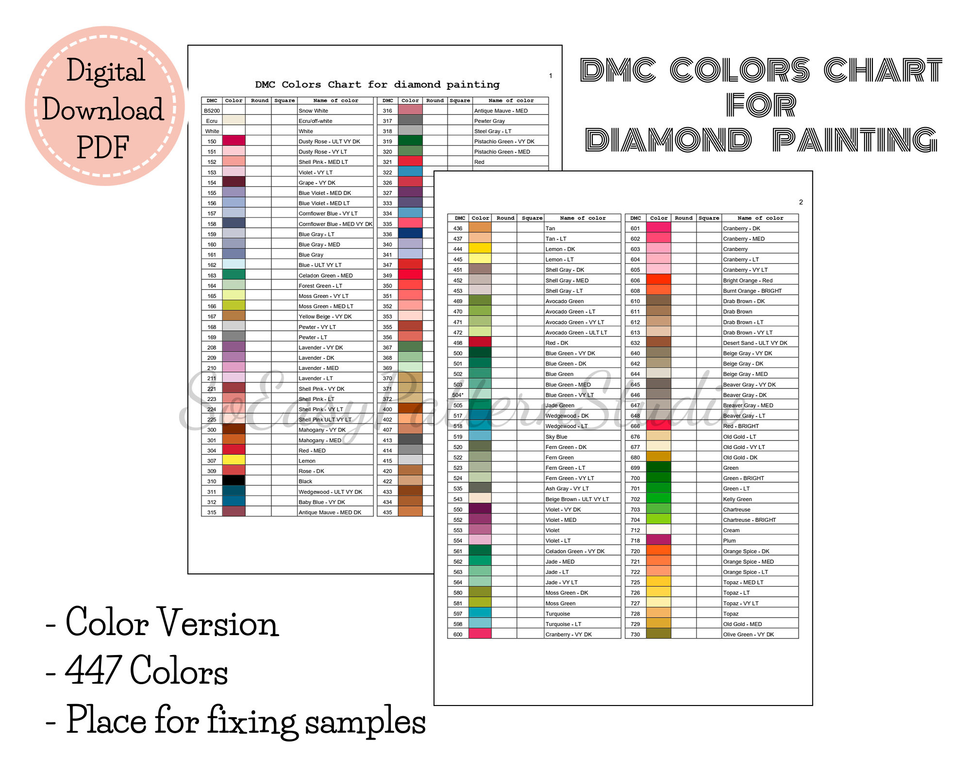 Diamant Malerei Dmc Color Chart Dmc Colors Char For Diamond intended for Free Printable Dmc Color Chart For Diamond Painting