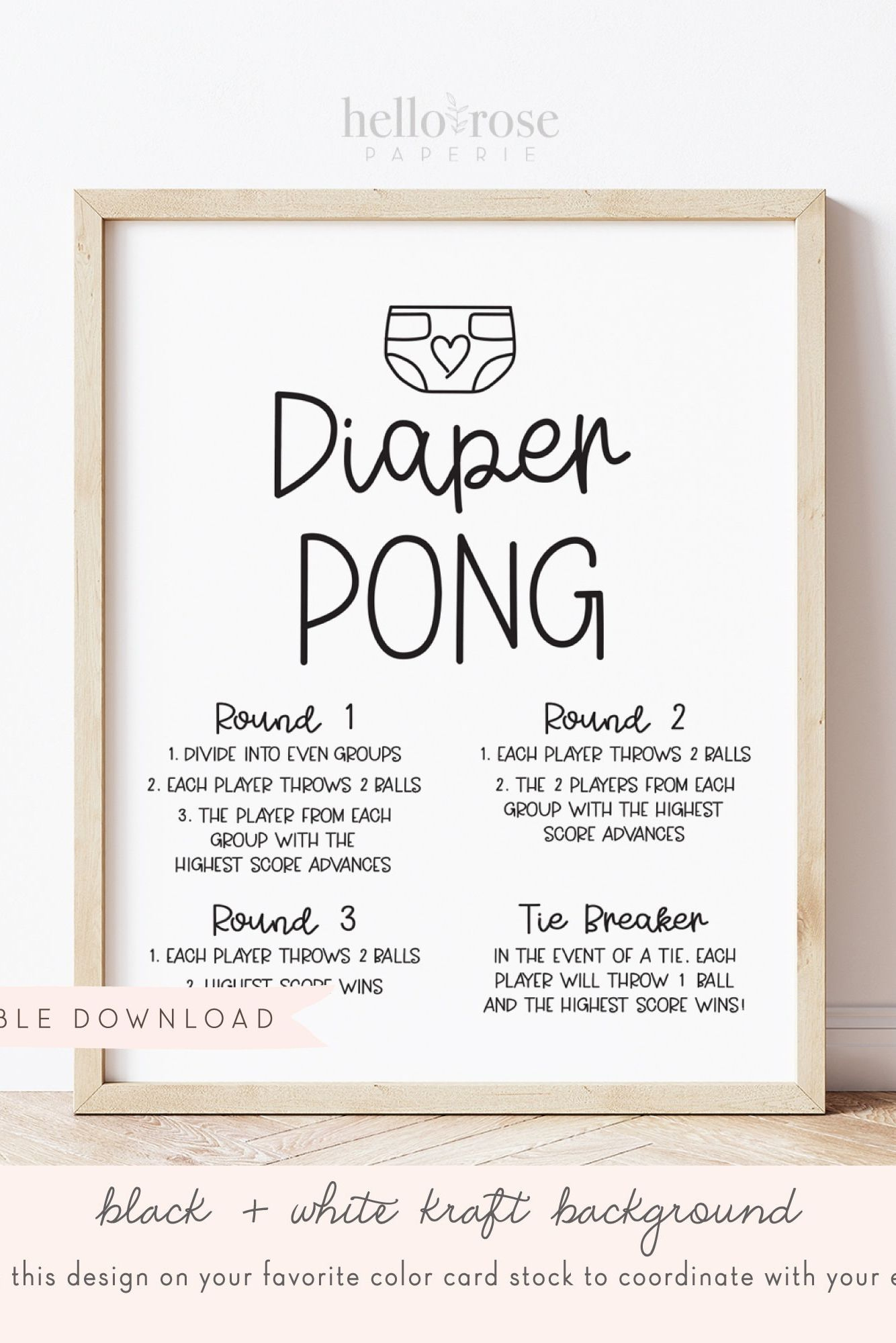 Diaper Pong Baby Shower Game Table Sign . Boy Girl Neutral for Free Printable Diaper Pong Rules