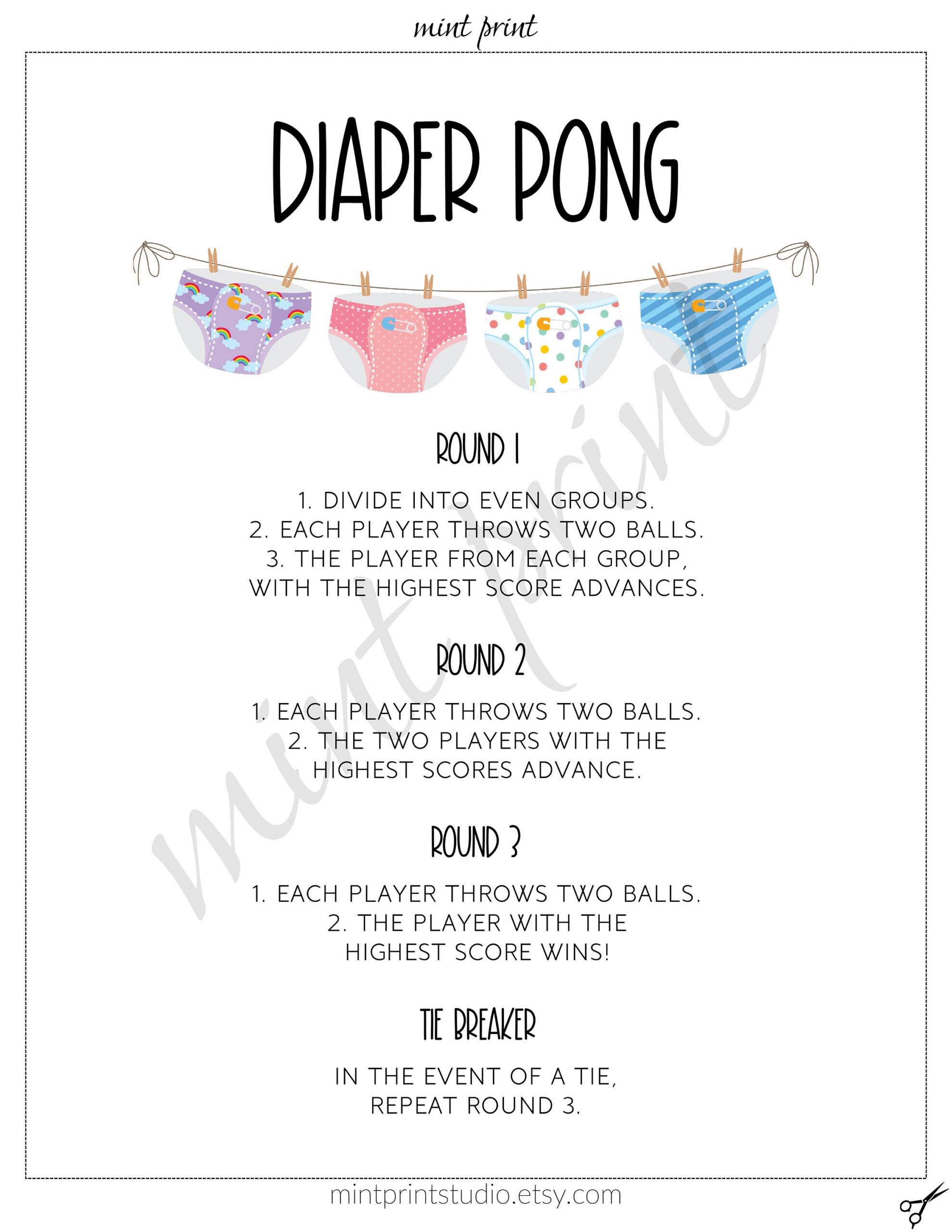 Diaper Pong Game, Diaper Pong Baby Shower Game, Diaper Pong Rules pertaining to Free Printable Diaper Pong Rules