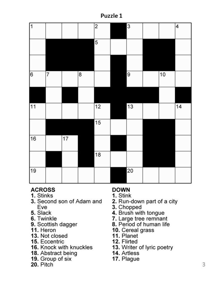 Free Crosswords For Seniors Printable