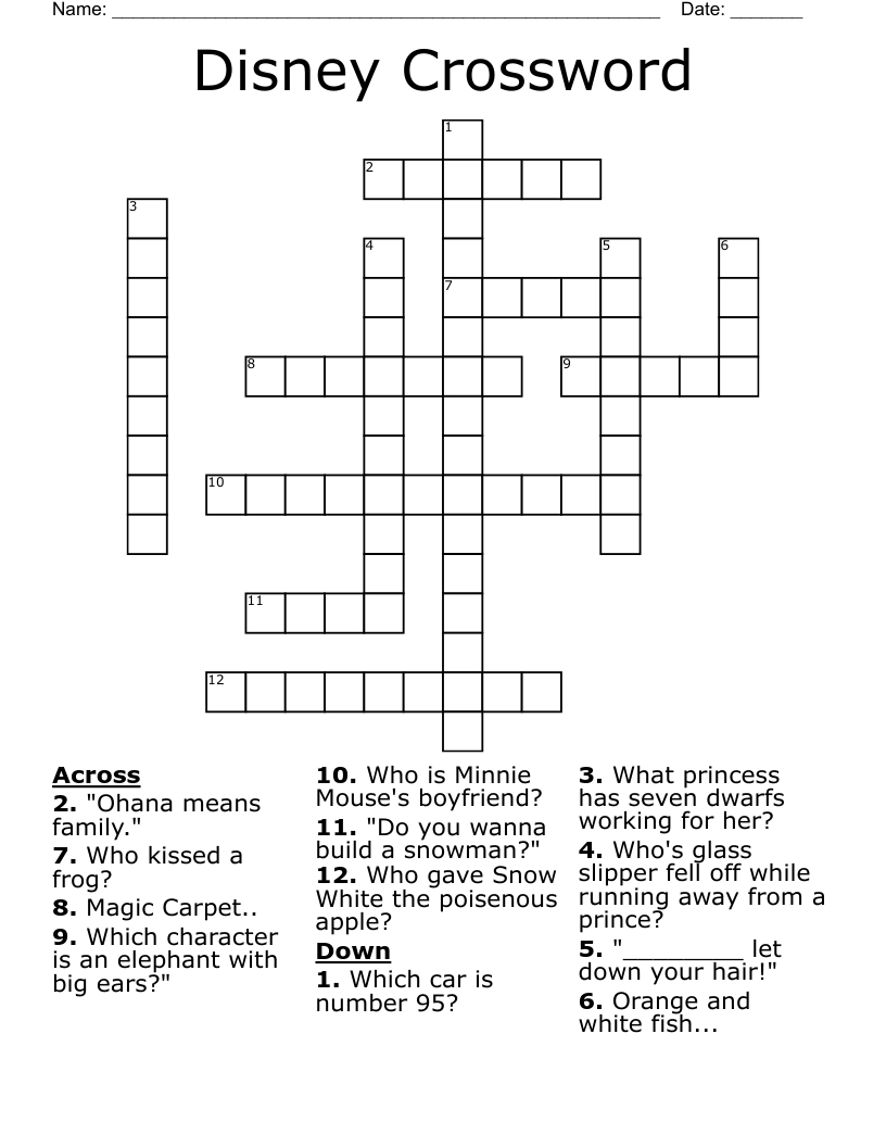 Disney Crossword - Wordmint inside Disney Printable Crossword Puzzles