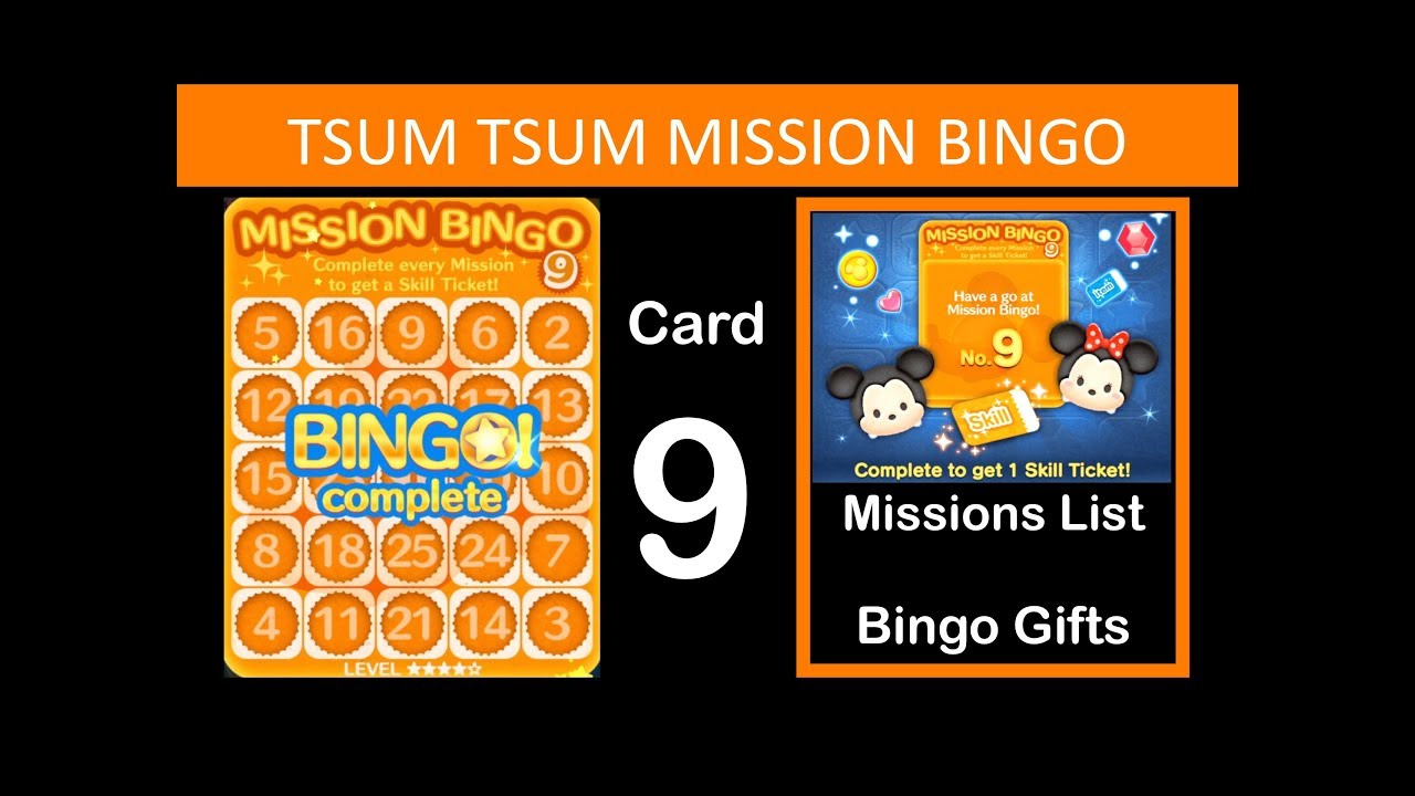 Disney Tsum Tsum Bingo Card 9 Completed (List, Clips, Gifts) for Tsum Tsum Bingo Card 9