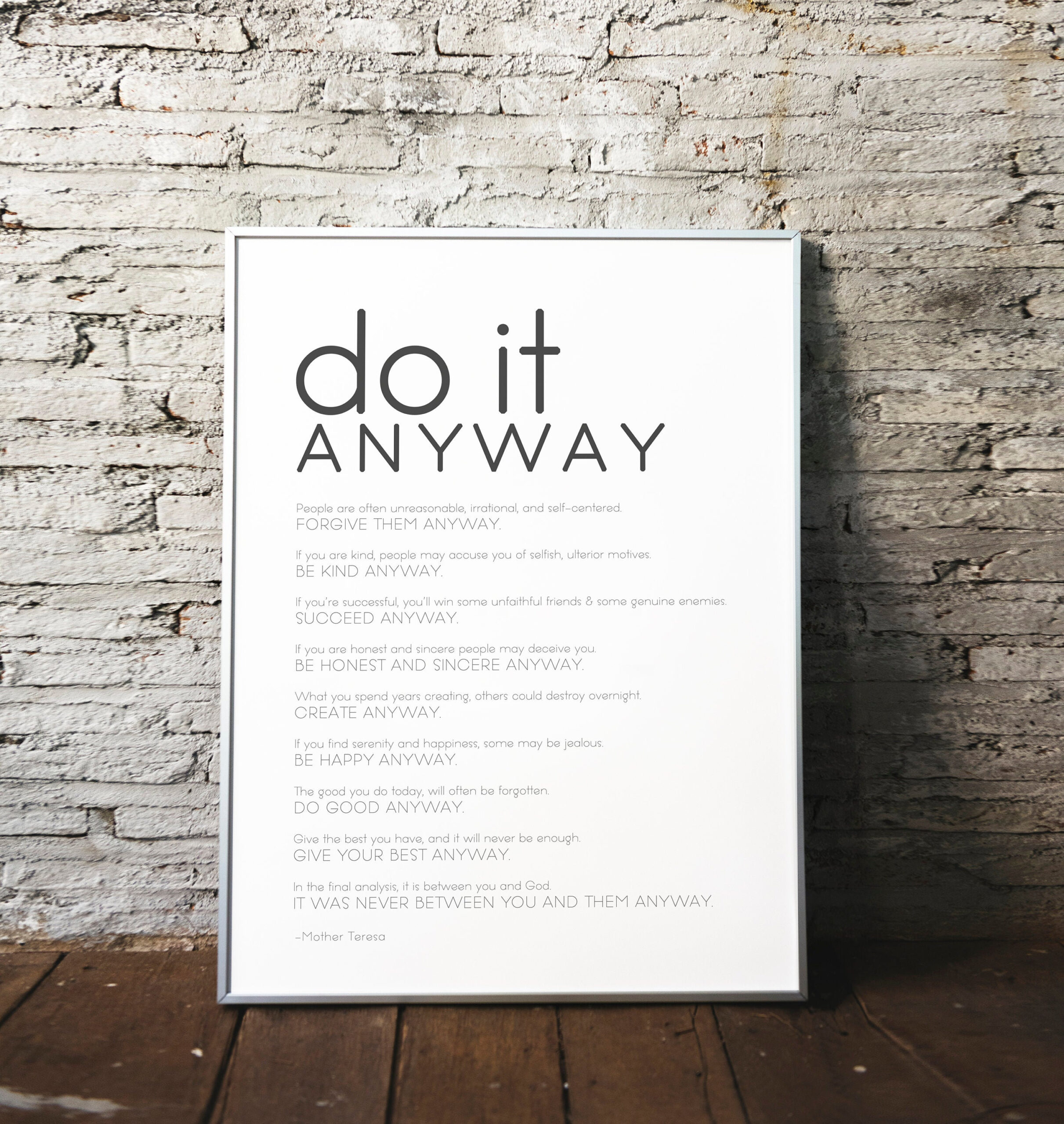 Do It Anyway- Modern Style, Mother Teresa Quote • Christian Print with regard to Mother Teresa Do It Anyway Printable
