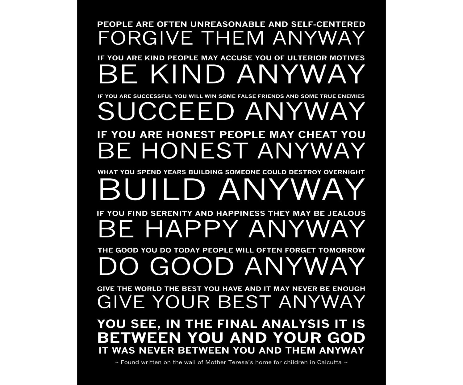 Do It Anyway Poem - Mother Teresa - Instant Download - Printable File inside Mother Teresa Do It Anyway Printable Free