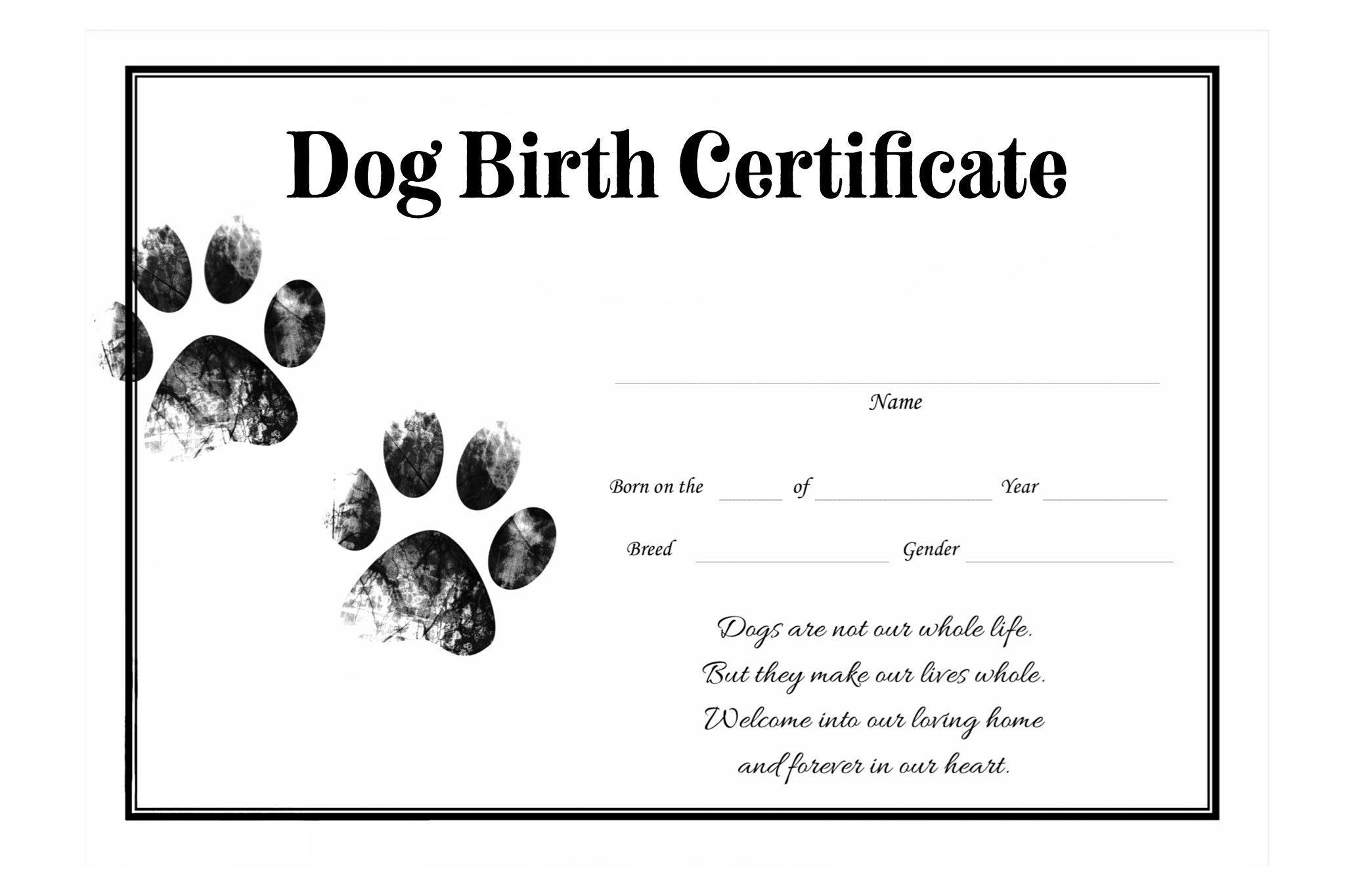 Dog Birth Certificate For Girl Or Boy Puppy Gender Neutral with regard to Free Printable Puppy Birth Certificate