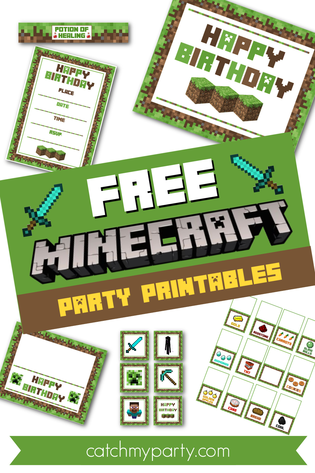Download These Awesome Free Minecraft Party Printables! | Catch My throughout Minecraft Birthday Free Printables