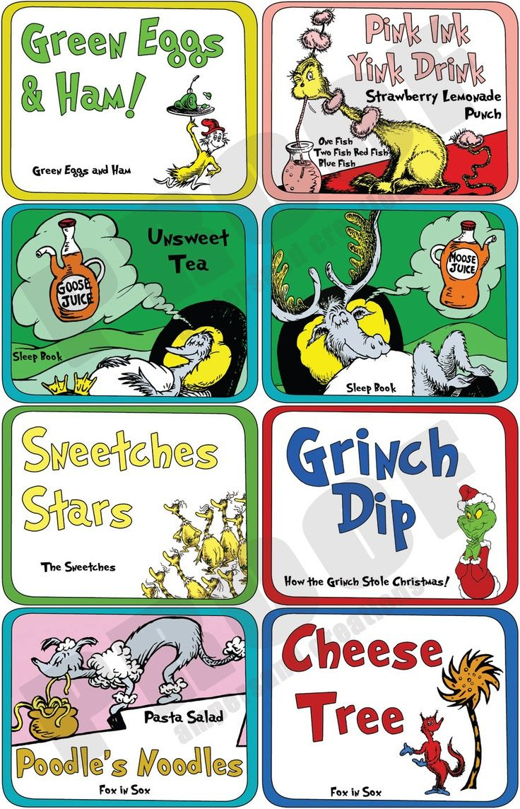 Dr. Seuss Food Ideas | Dr. Seuss - Deluxe Theme Food Label Set intended for Free Printable Dr Seuss Food Labels