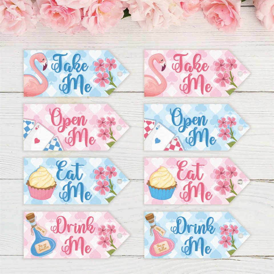 Dreamy Alice In Wonderland Party Tags throughout Free Printable Alice In Wonderland Drink Me Labels Printable