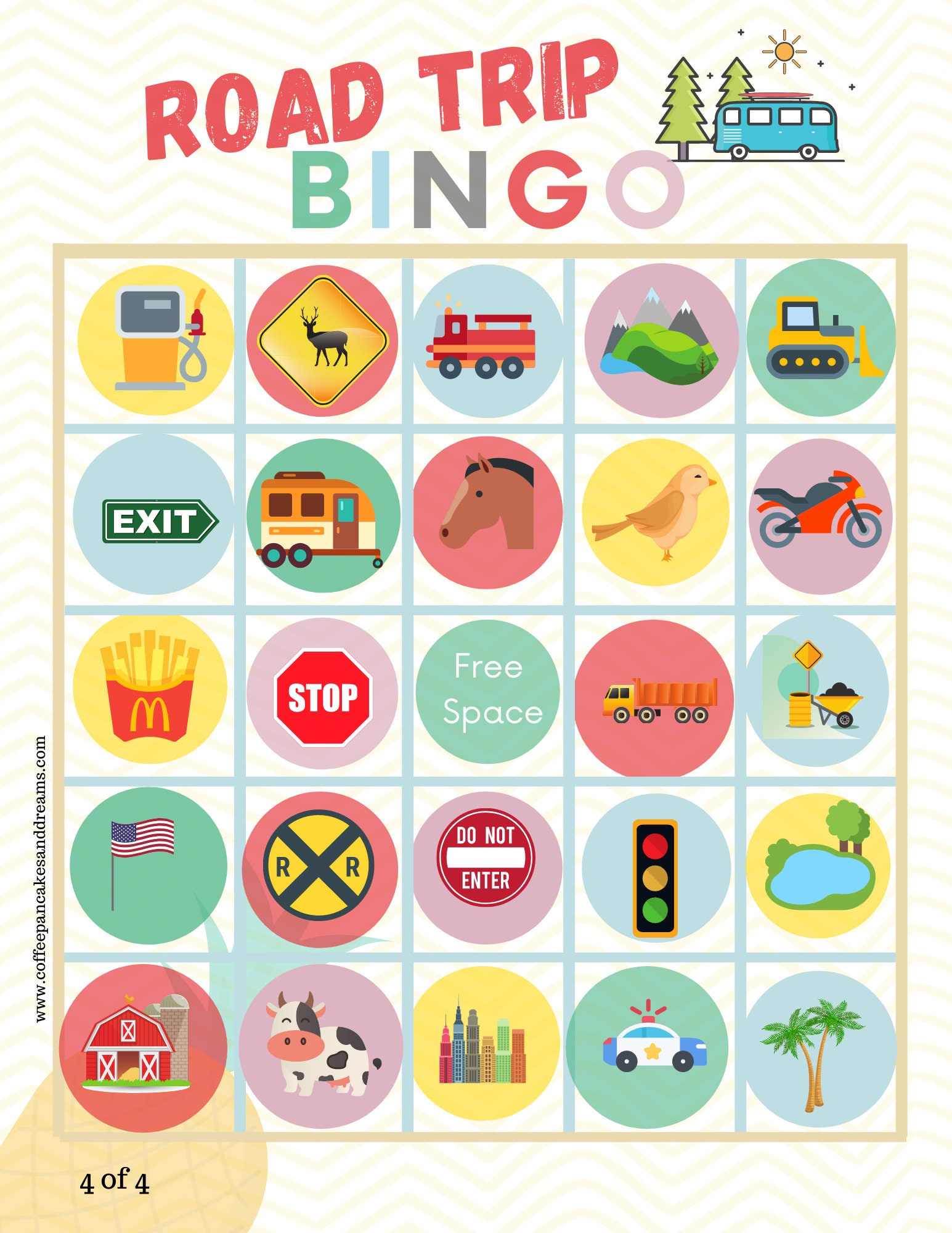 Druckbare Road Trip Bingo 4Er Set Einzigartige Karten Auto Bingo within Road Trip Bingo Card