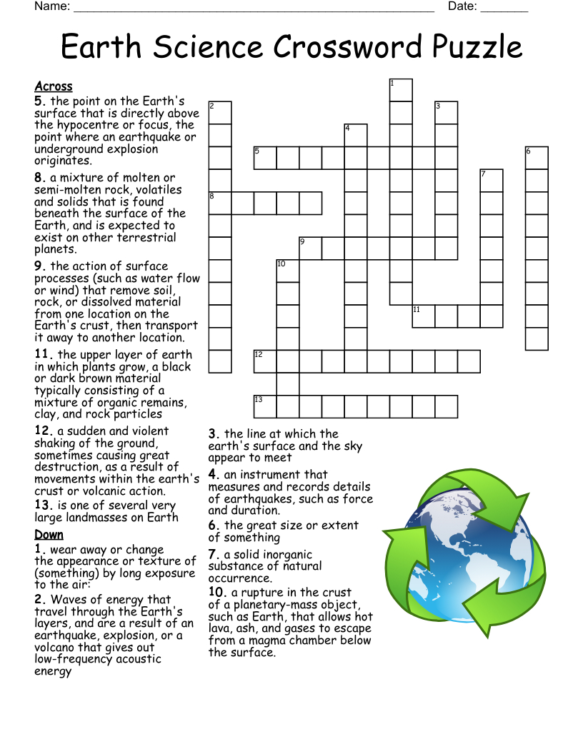 Earth Science Crossword Puzzle - Wordmint intended for Crossword Puzzle Science Printable