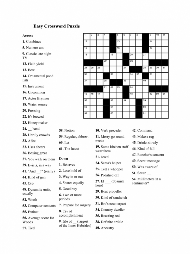 Crossword For Seniors Printable