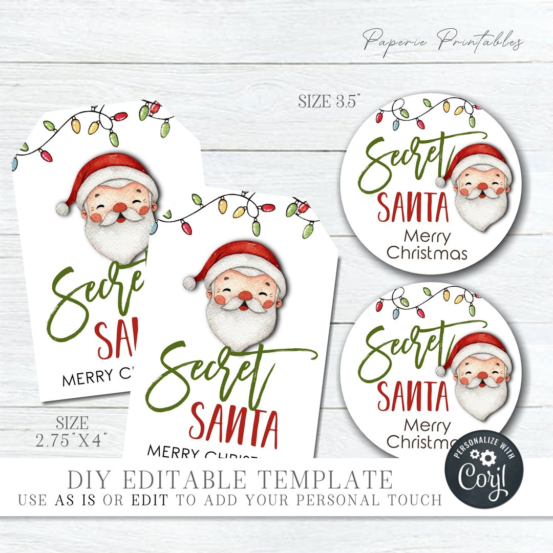 Editable Christmas Gift Tags, Secret Santa Christmas Gift Tags, Secret Santa Label, Diy Santa Gift Tags - Printable-Edit With Corjl - #Ct14 - Etsy.de pertaining to Free Gift Tags From Secret Santa Printable