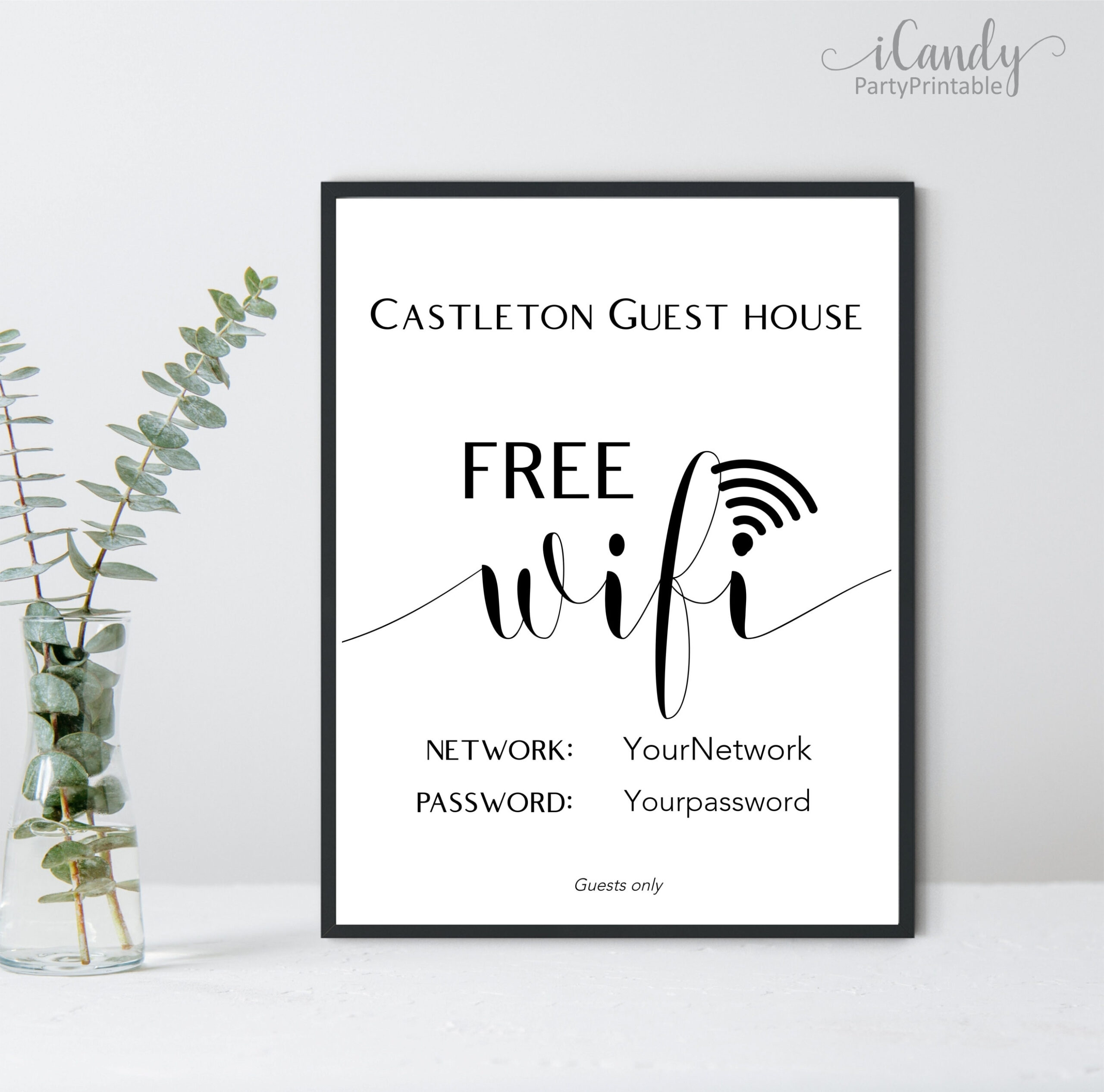 Editable Wi-Fi Password Sign, Free Wifi Sign, Printable Sign throughout Free Wifi Password Printable