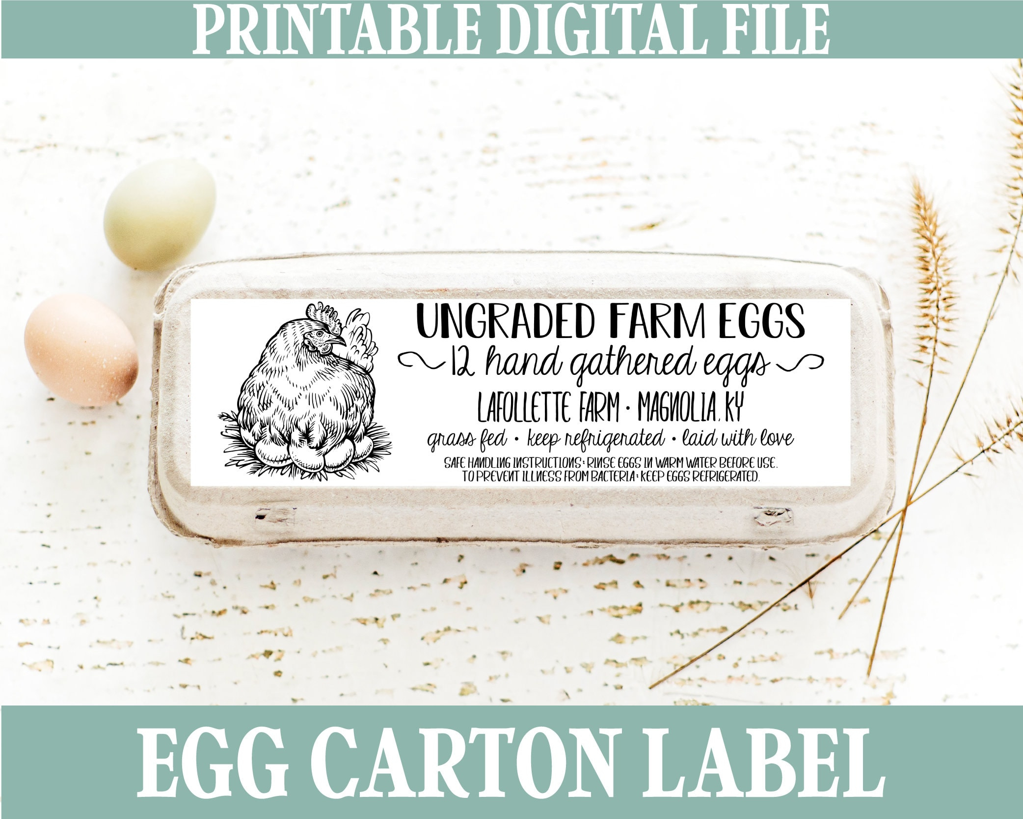 Egg Carton Label Digital Download, Printable Pdf, Jpeg And Png in Printable Egg Carton Labels