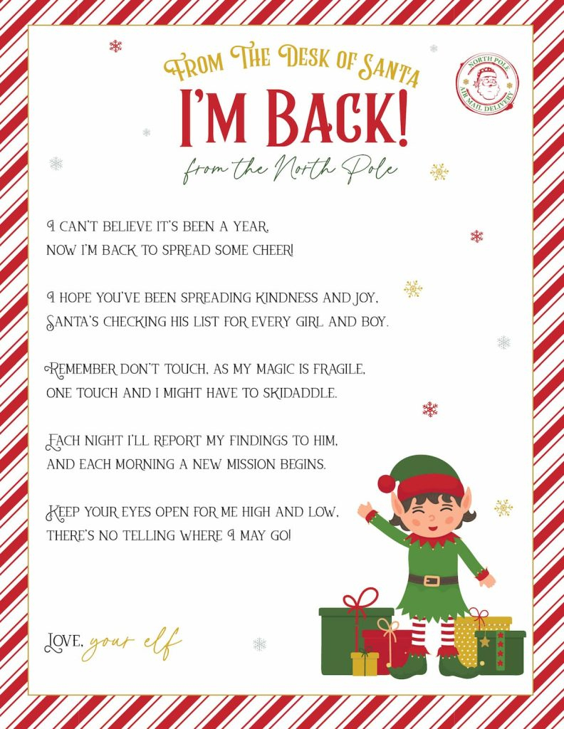 Elf On The Shelf Arrival And Goodbye Letters, Free Printable Set with regard to Elf Is Back Free Printable