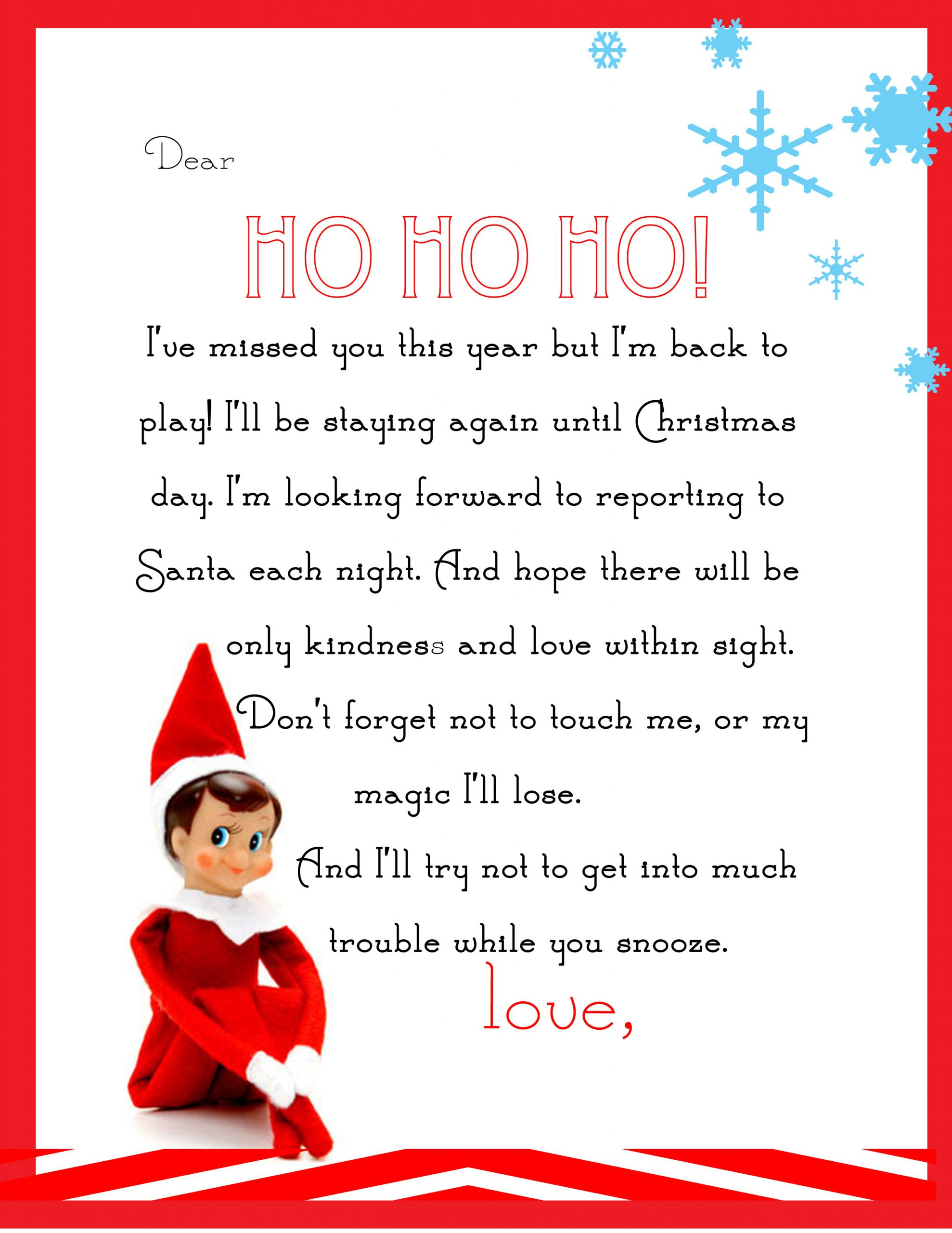 Elf On The Shelf Letter {Free Printable} intended for Free Printable Elf on the Shelf Arrival Letter Template