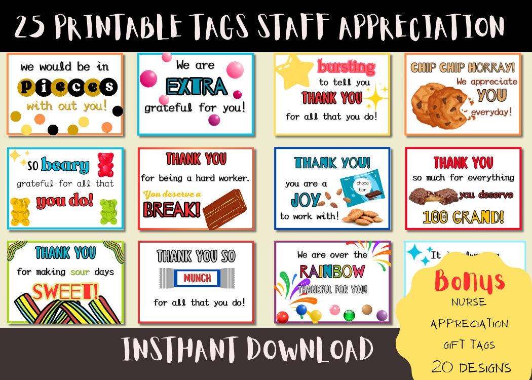 Employee Appreciation |Employee Candy Bar Gift Tags Thank You with Free Printable Employee Appreciation Candy Tags
