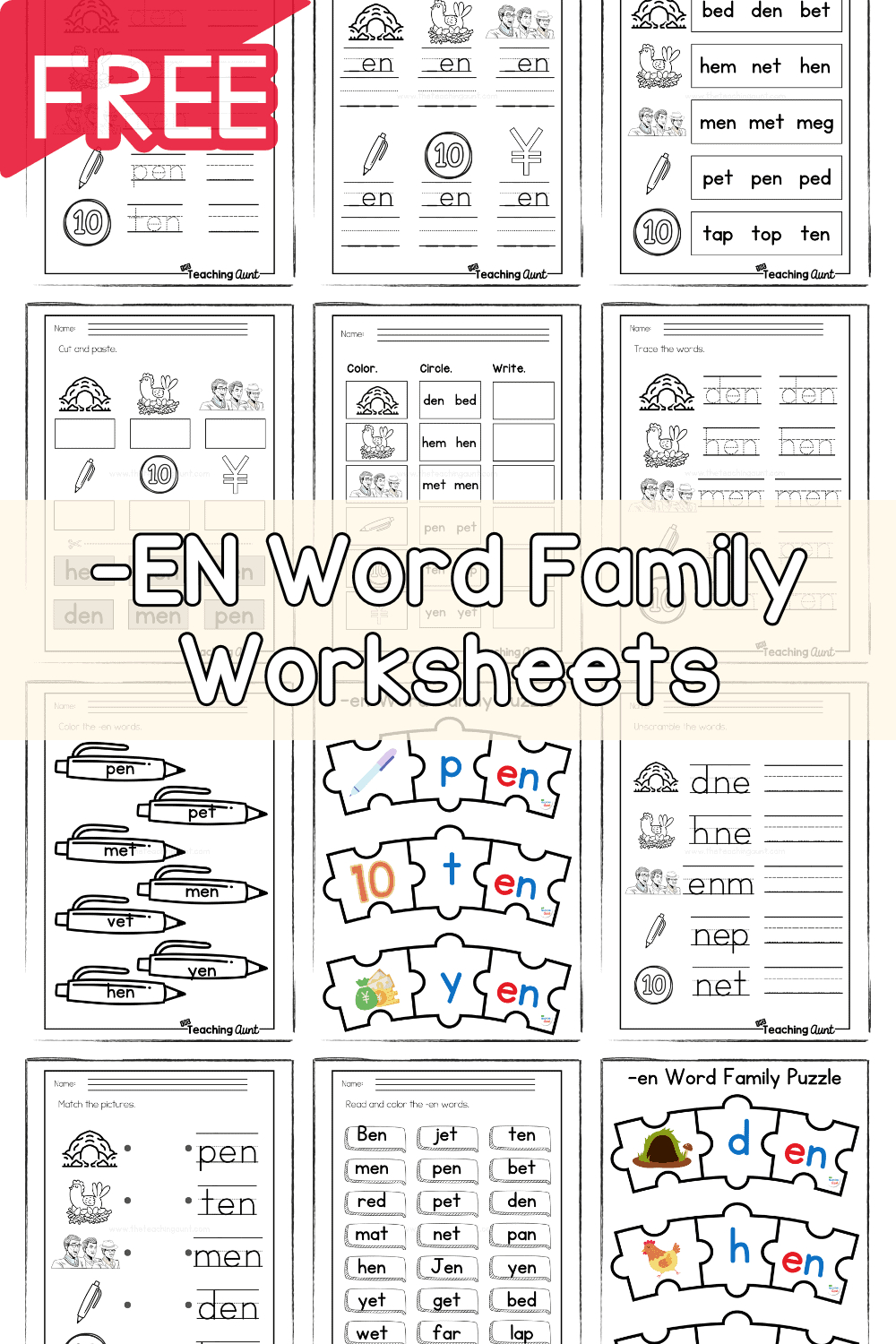 En Word Family Worksheets - The Teaching Aunt for Free Word Family Printables