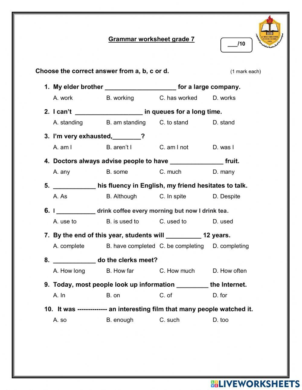 Engage And Learn: 7Th Grade Grammar Worksheets For Effective with Printable Grammar Worksheets For 7th Grade