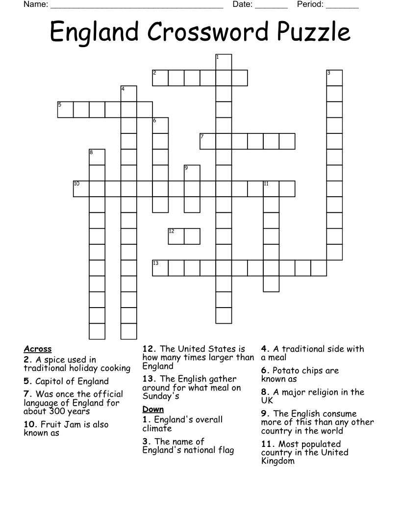 England Crossword Puzzle - Wordmint throughout Printable Crosswords Uk
