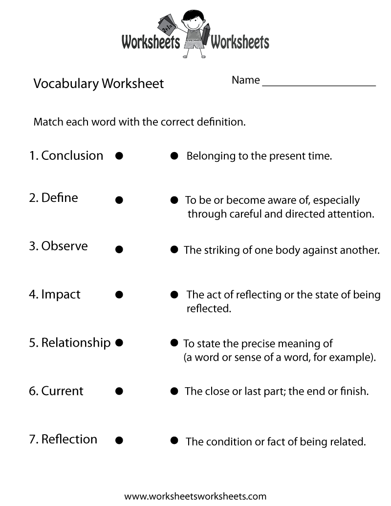 English Vocabulary Worksheet | Worksheets Worksheets with Vocabulary Printable Worksheets For Grade 7