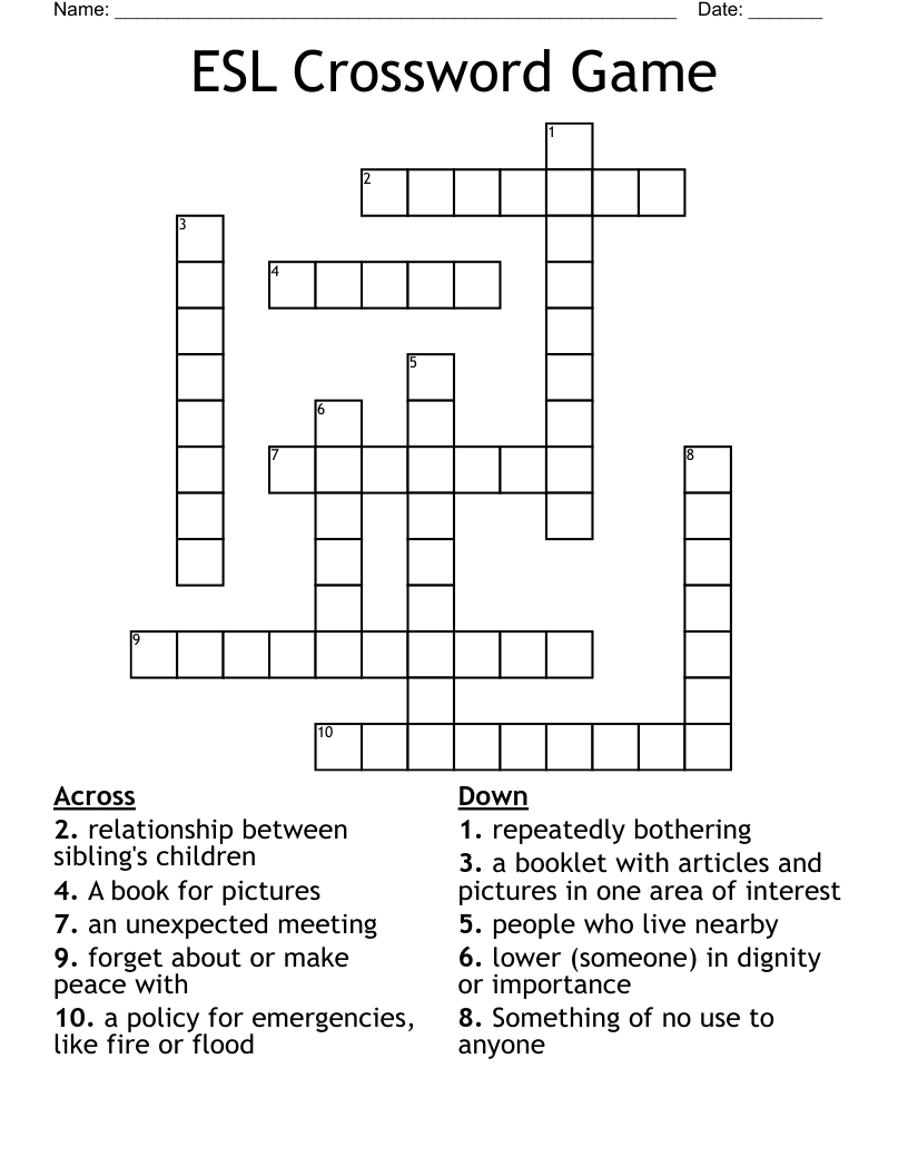 Esl Crossword Game - Wordmint pertaining to Esl Crossword Puzzle Printable